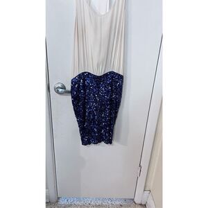 Parker Womens Silk Sequin Beaded Sleeveless Cocktail Dress White Blue Size 4 NWT